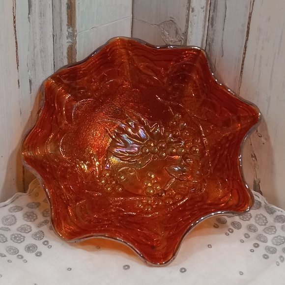 Indiana Carnival Glass Iridescent Grapevine Candy Dish - Picture 1 of 6